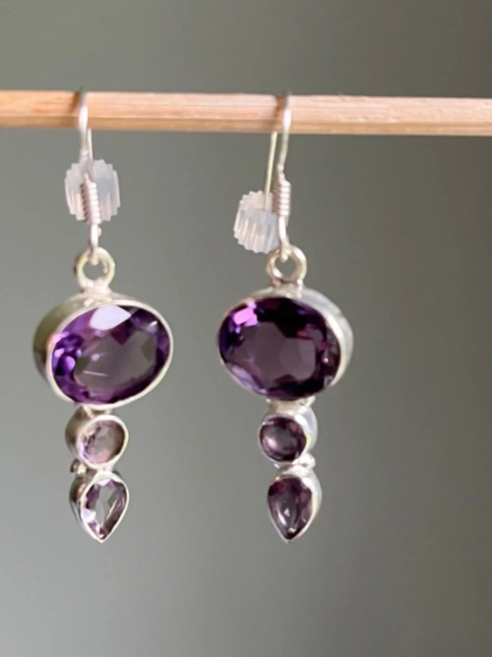 Sterling Silver Amethyst Drop Earrings - Purple
